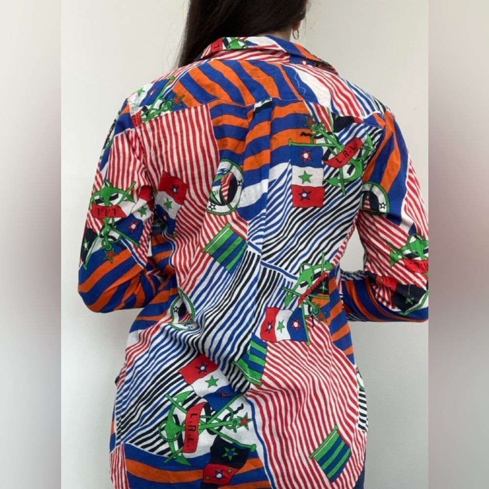 Lauren Ralph Lauren 100% Cotton Nautical Print Button Front Voile Shirt Size S - Picture 9 of 15